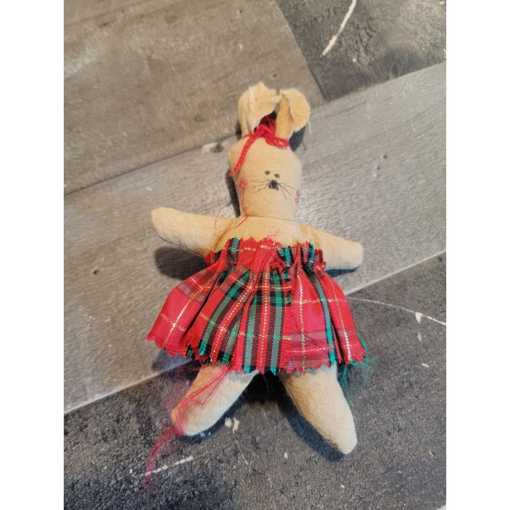 Handmade bunny plaid dress girl ornament Xmas‎ decor